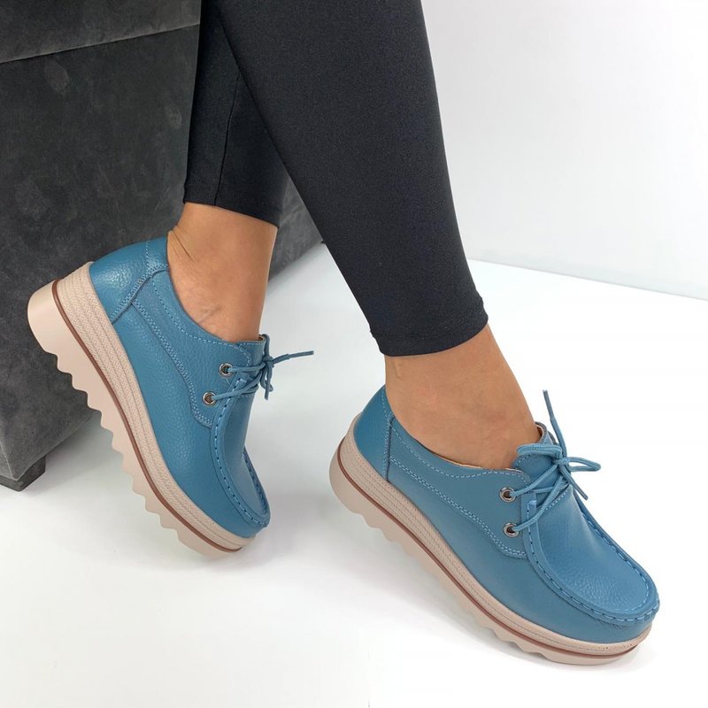 Pantofi Piele Naturala Cristal Albastri #B5145